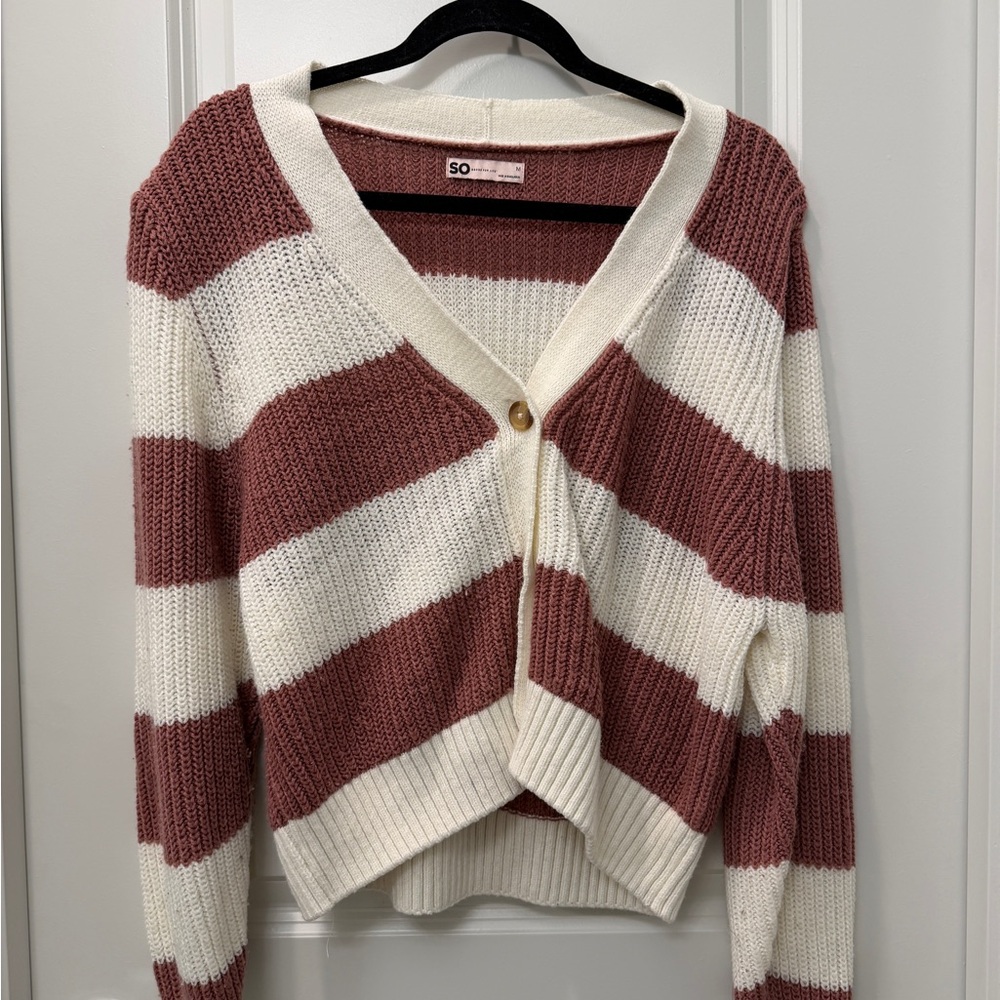 SO Women's Cardigan - Cream and Brown Stripes